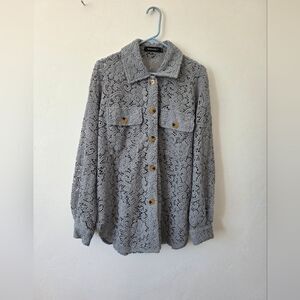 Merokeety Sheer Lace Gray Shacket Button Up Shirt Cottagecore Grandmacore Large